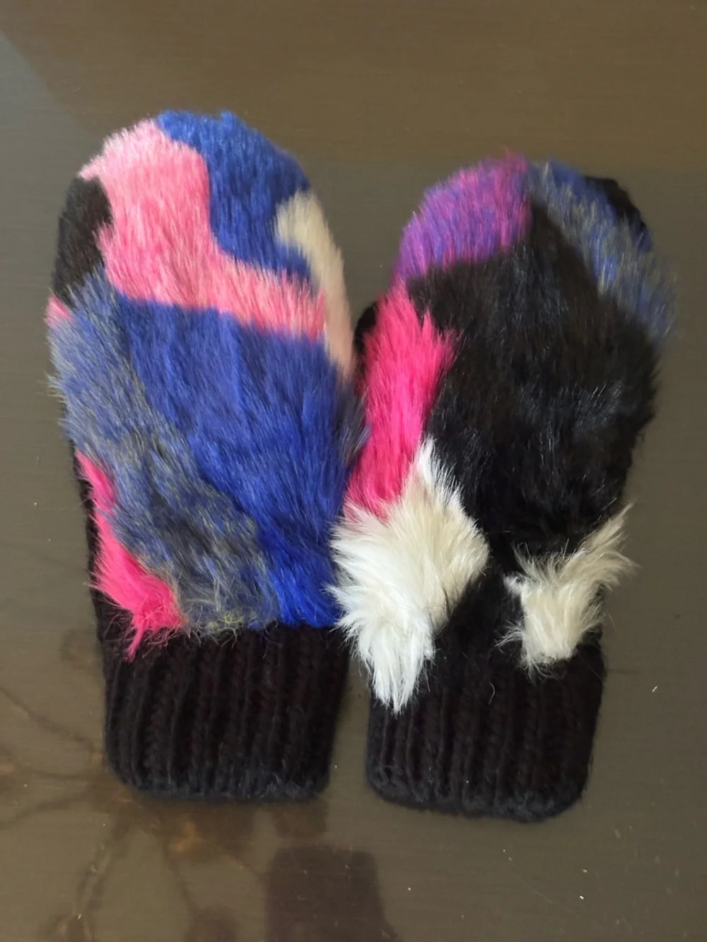 Plush Multicolor Small Pet Toy - Pink, Blue, Black, White Faux Fur
